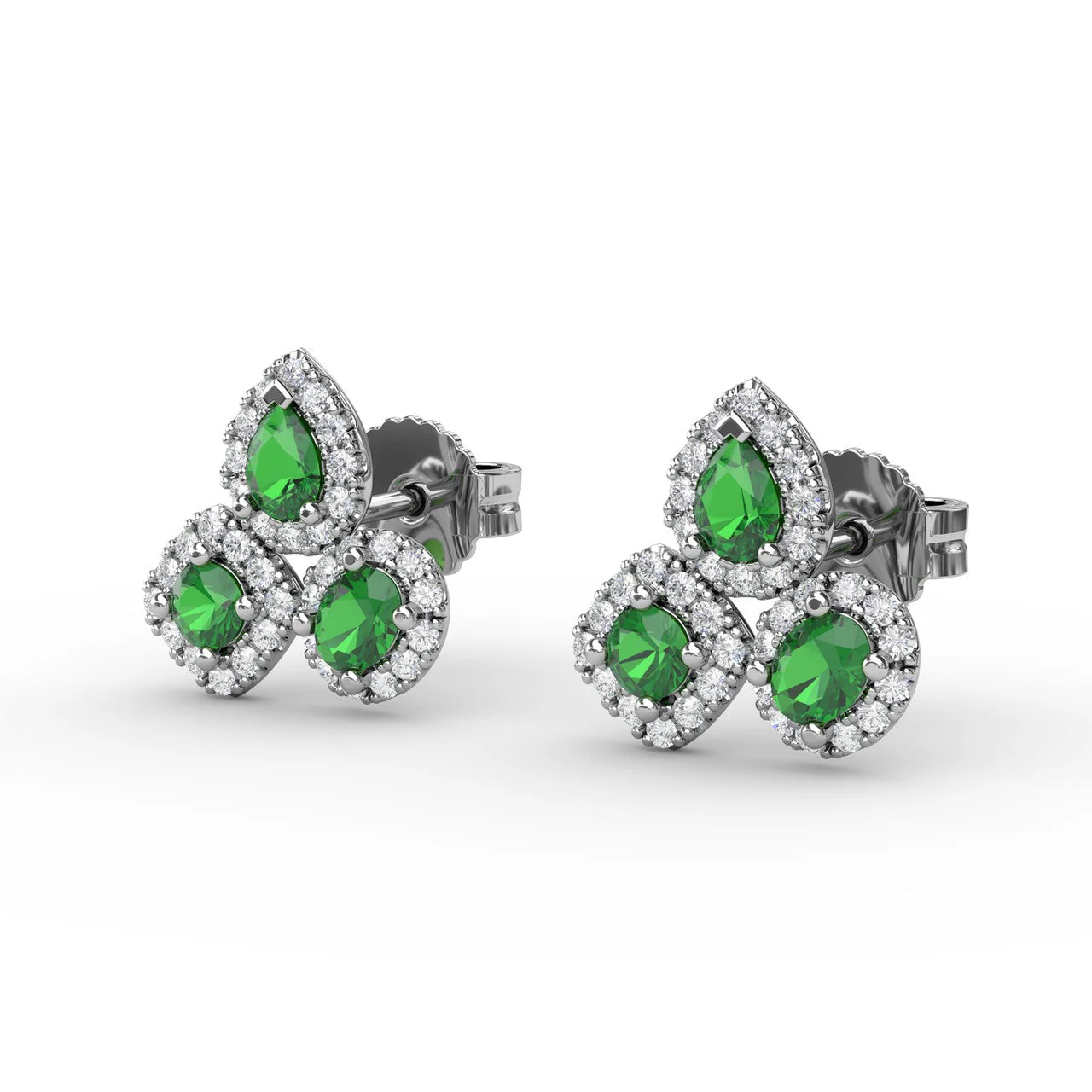 Emerald & Diamond Cluster Stud Earrings - Image 4