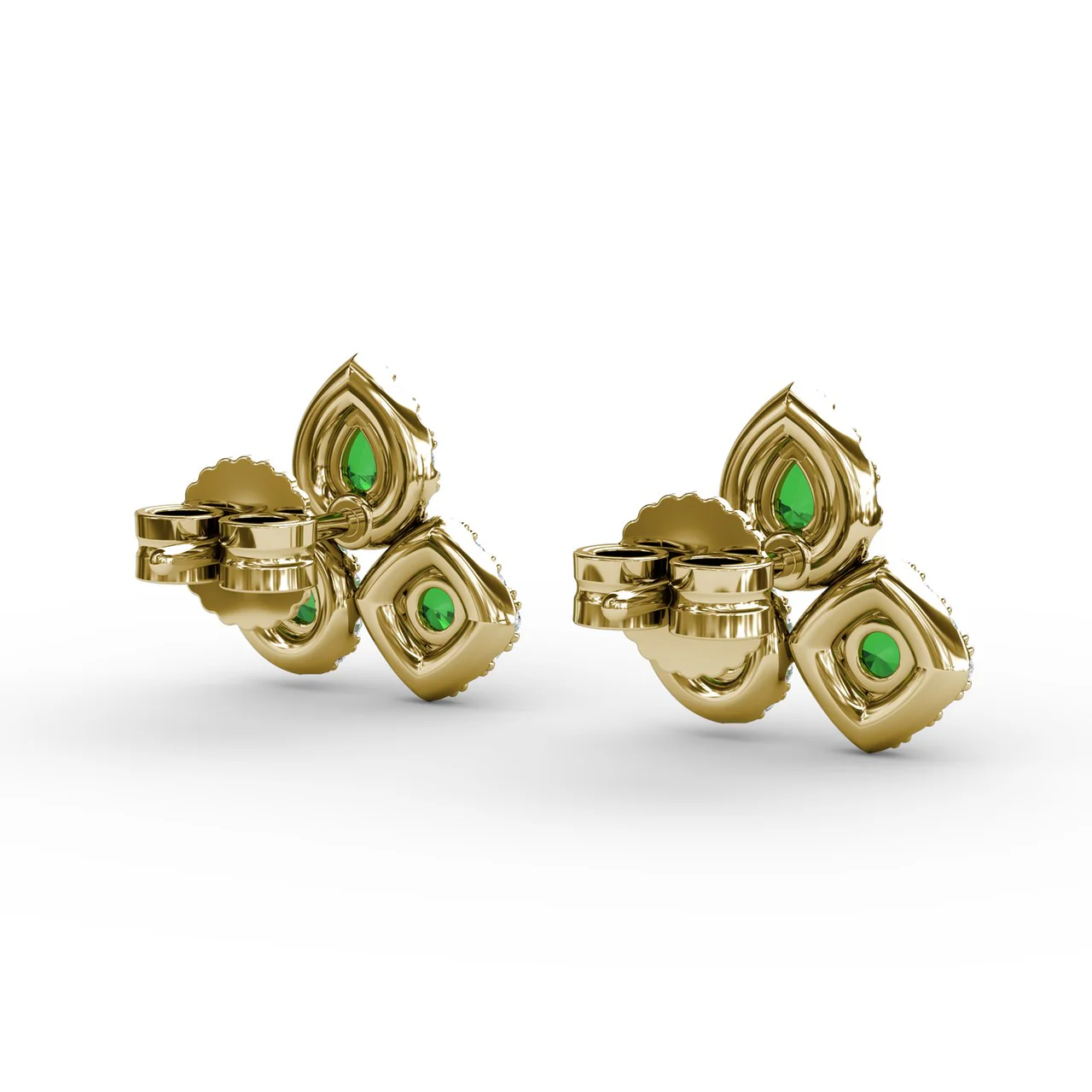 Emerald & Diamond Cluster Stud Earrings - Image 7