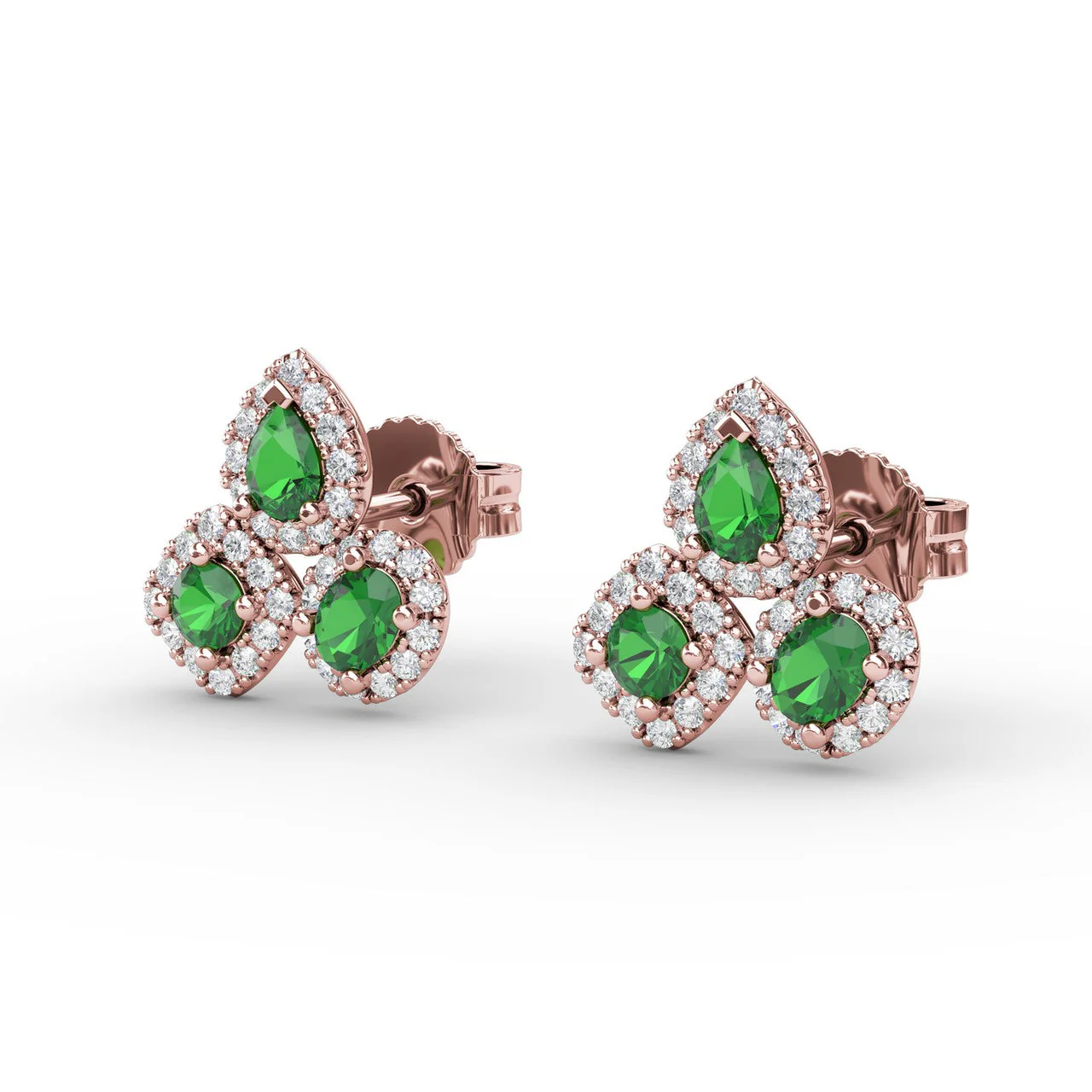 Emerald & Diamond Cluster Stud Earrings - Image 8