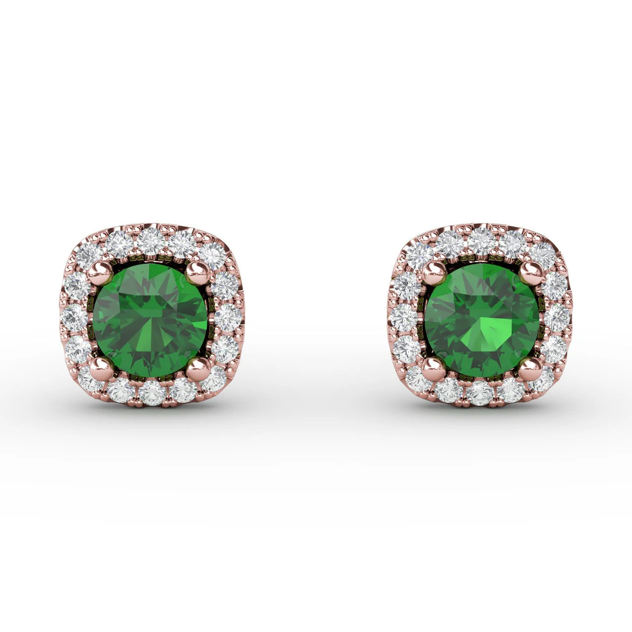 Cushion Emerald & Diamond Stud Earrings - Image 3