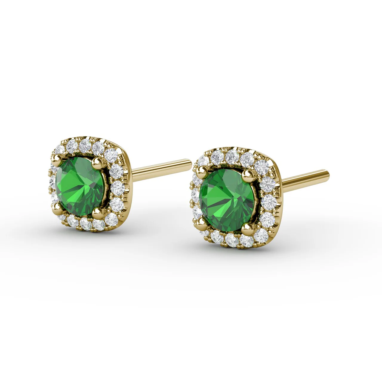 Cushion Emerald & Diamond Stud Earrings - Image 6