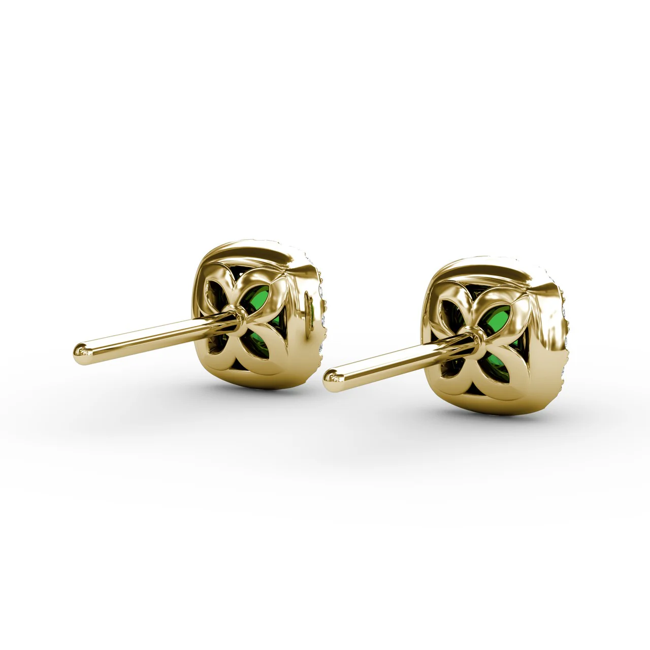 Cushion Emerald & Diamond Stud Earrings - Image 7