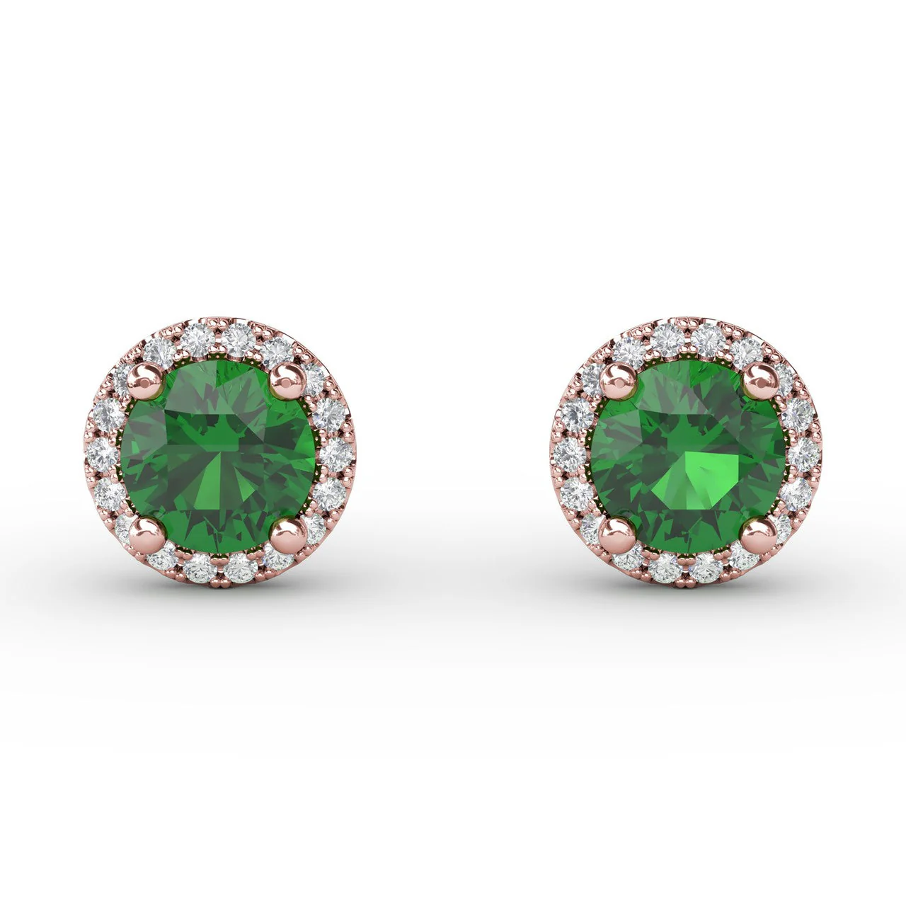 Emerald & Diamond Halo Stud Earrings - Image 3