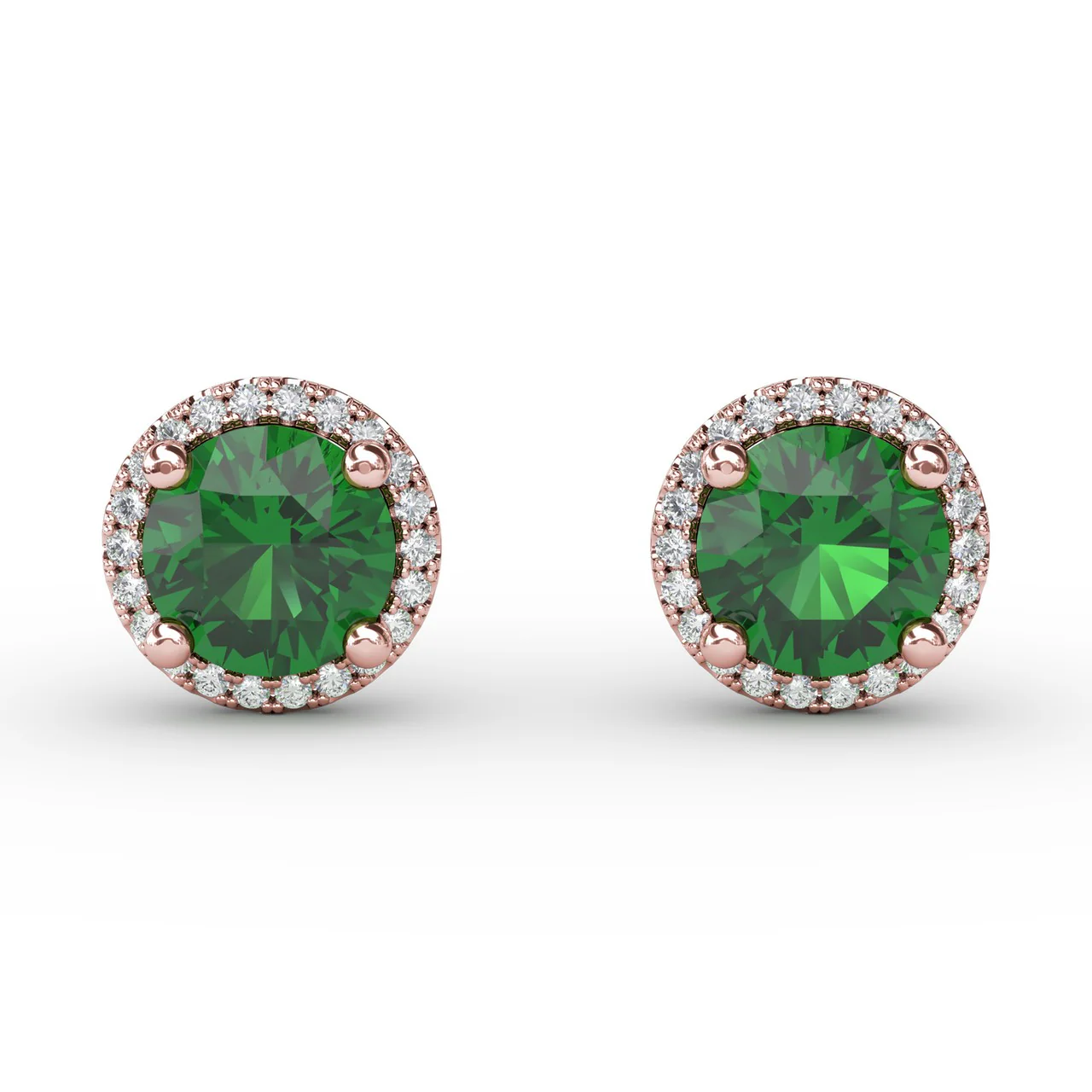 Emerald & Diamond Halo Stud Earrings - Image 3