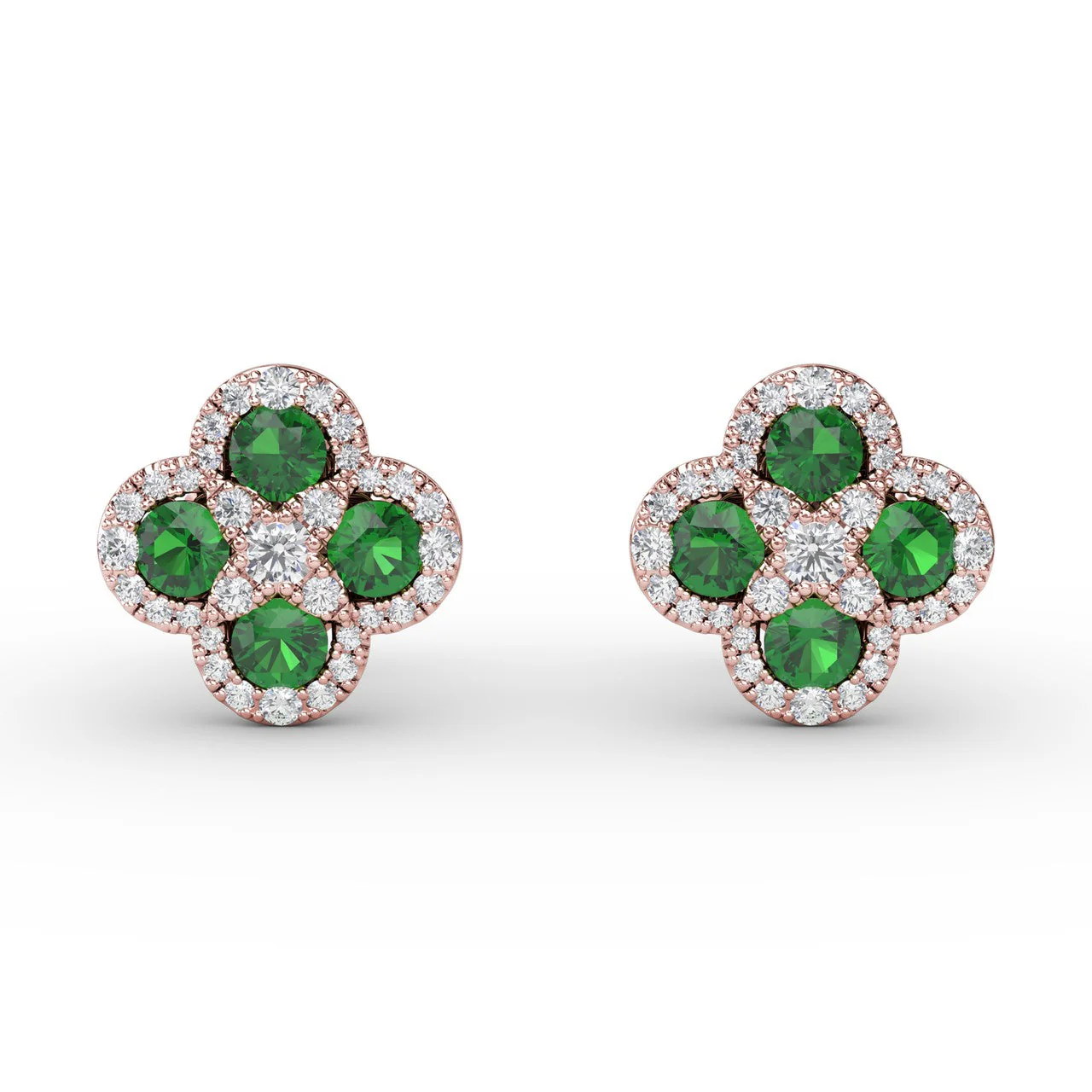 Emerald & Diamond Cluster Stud Earrings - Image 3