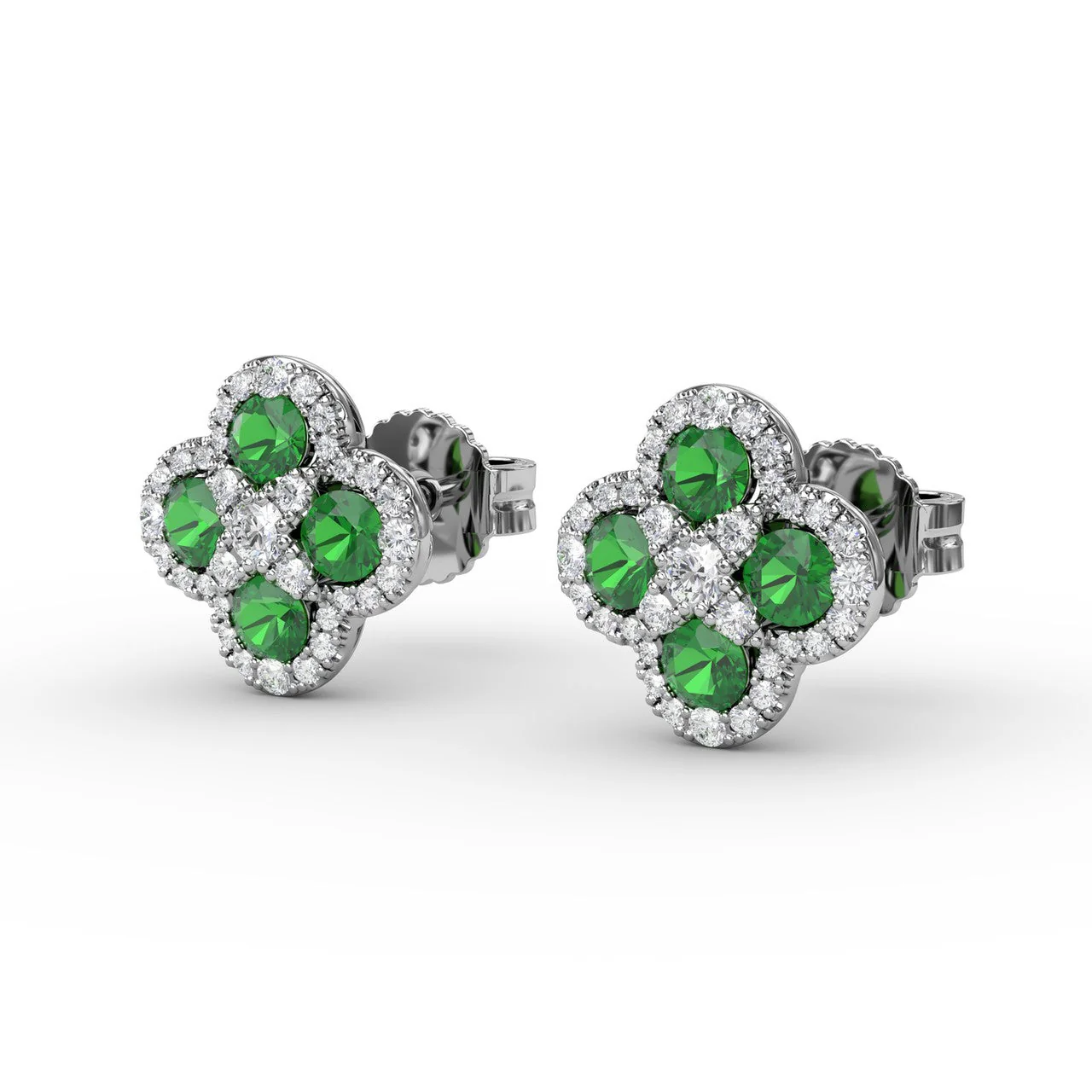 Emerald & Diamond Cluster Stud Earrings - Image 4
