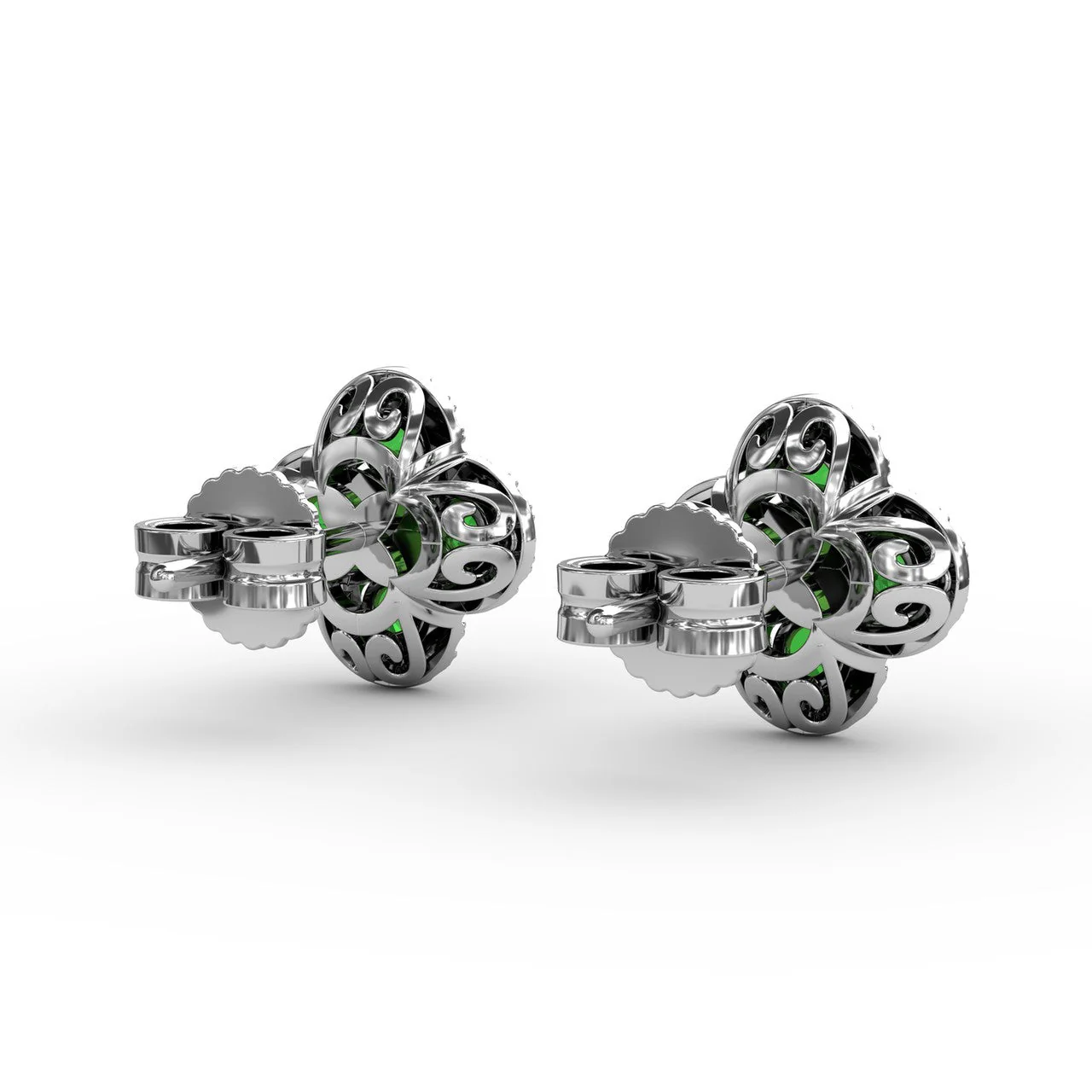 Emerald & Diamond Cluster Stud Earrings - Image 5