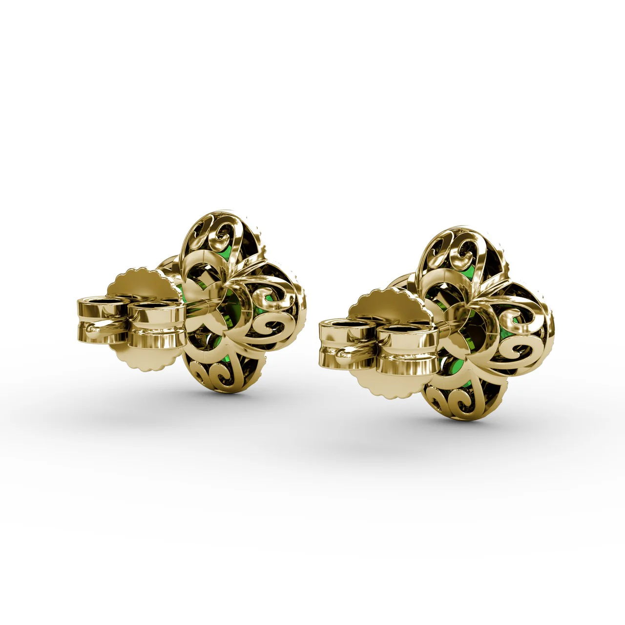 Emerald & Diamond Cluster Stud Earrings - Image 7