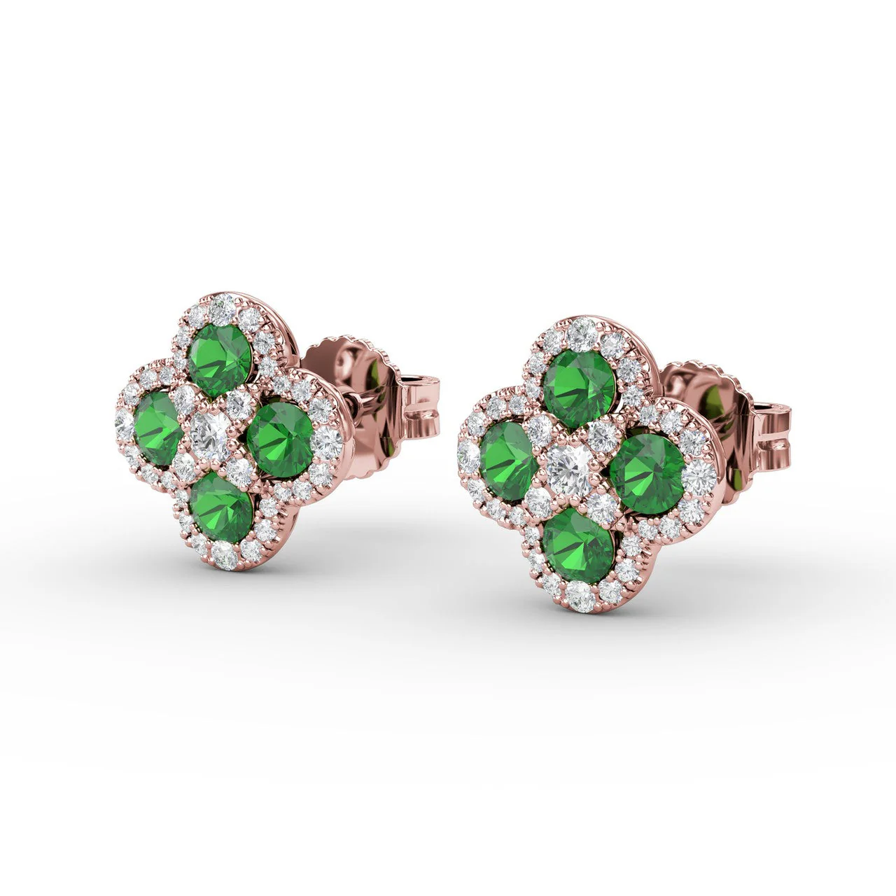 Emerald & Diamond Cluster Stud Earrings - Image 8