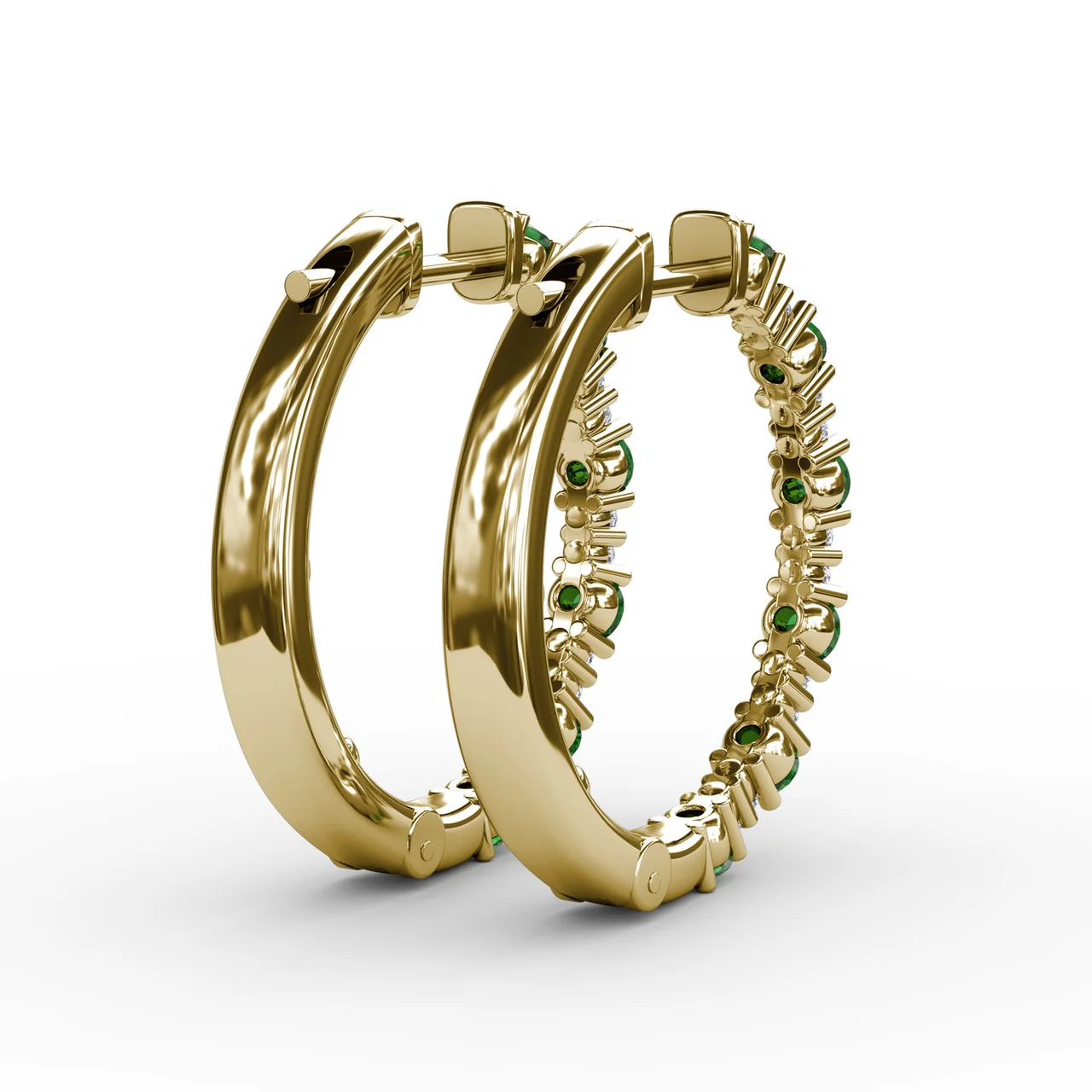 Emerald & Diamond Hoop Earrings - Image 7